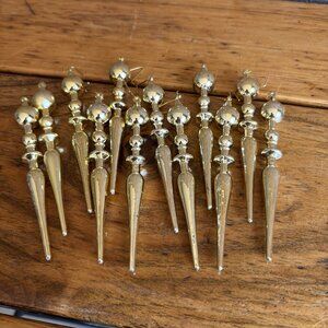 Gold Tone Finial Christmas Ornaments 5” set of 12 Plastic